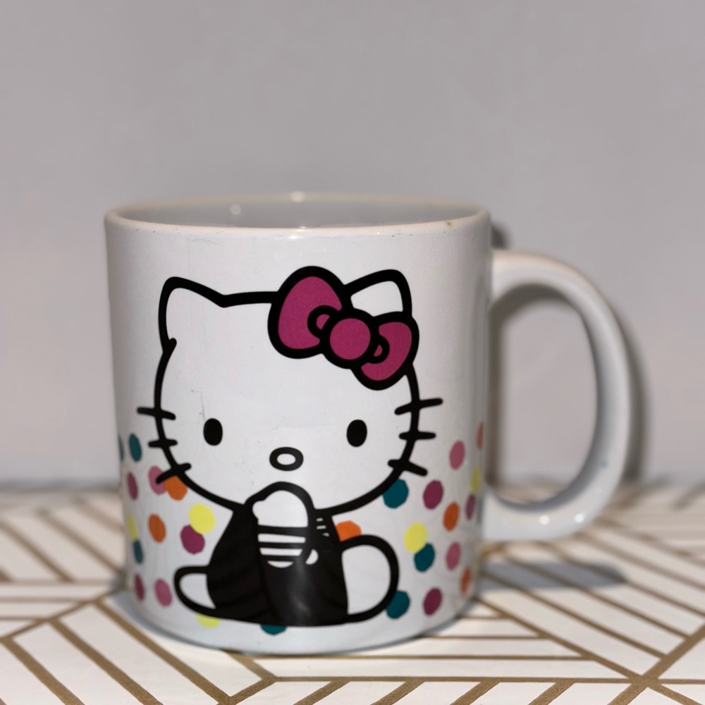 Hello Kitty White Mug with Pink Bow and Colorful Dots